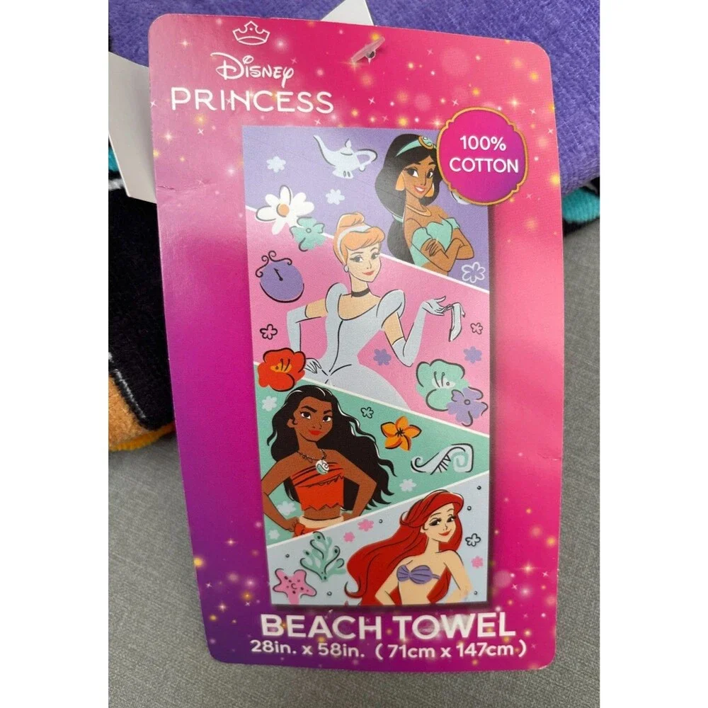 2 Pack Disney Pricess Kids 100% Cotton Beach Towel 58''x28''